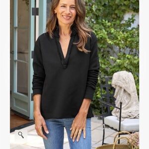 Frank & Eileen Patrick Black Henley Sweatshirt Popover Sz Medium